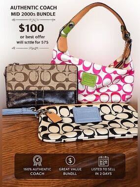 Authentic Vintage Coach Y2K Bundle • 3 Pieces Signature Bag + Wallet + Wristlet